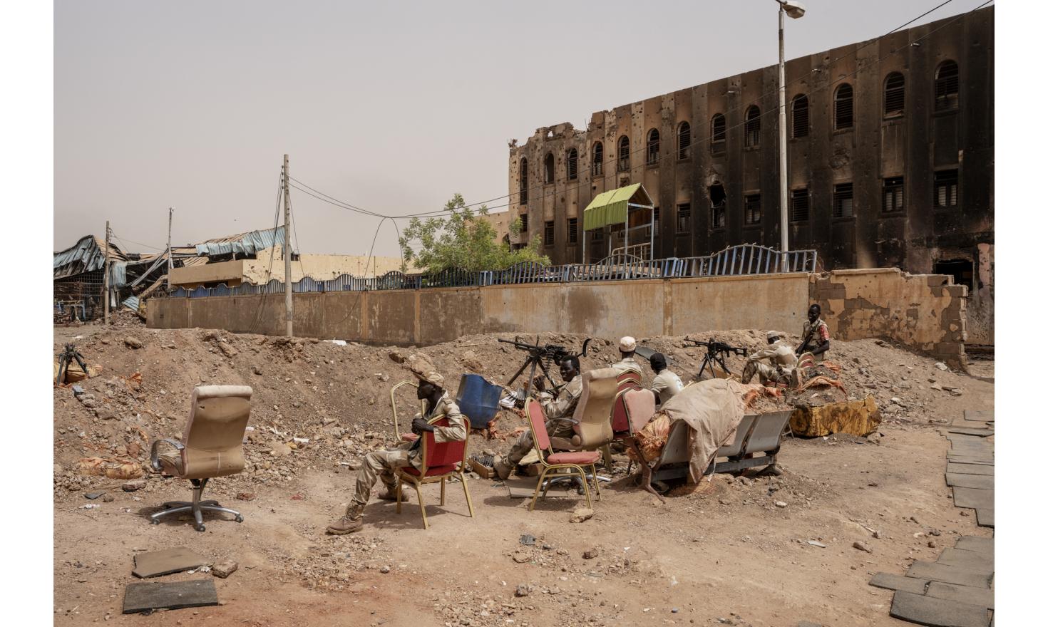 Reserve Police Soldiers with the Sudan Armed Forces (SAF) at a position in a near-frontline neighbourhood of Omdurman, Sudan, on June 9, 2024.
